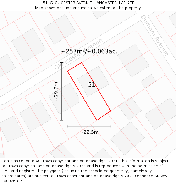 51, GLOUCESTER AVENUE, LANCASTER, LA1 4EF: Plot and title map