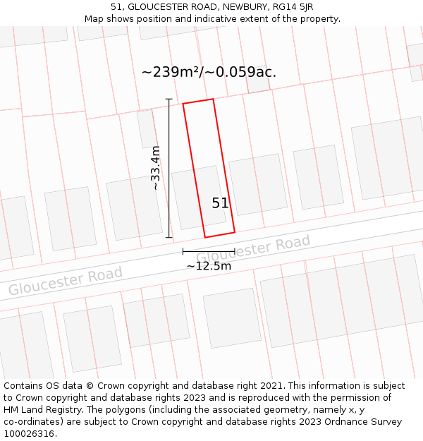 51, GLOUCESTER ROAD, NEWBURY, RG14 5JR: Plot and title map