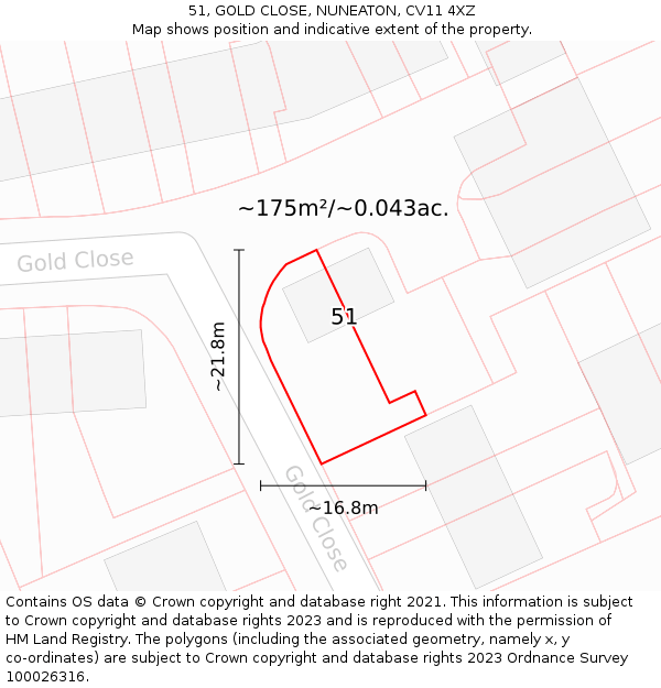 51, GOLD CLOSE, NUNEATON, CV11 4XZ: Plot and title map