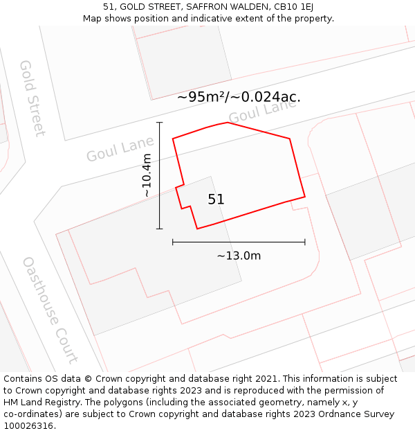 51, GOLD STREET, SAFFRON WALDEN, CB10 1EJ: Plot and title map