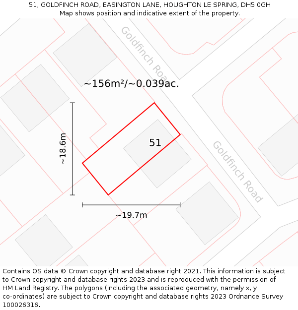 51, GOLDFINCH ROAD, EASINGTON LANE, HOUGHTON LE SPRING, DH5 0GH: Plot and title map