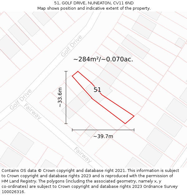 51, GOLF DRIVE, NUNEATON, CV11 6ND: Plot and title map