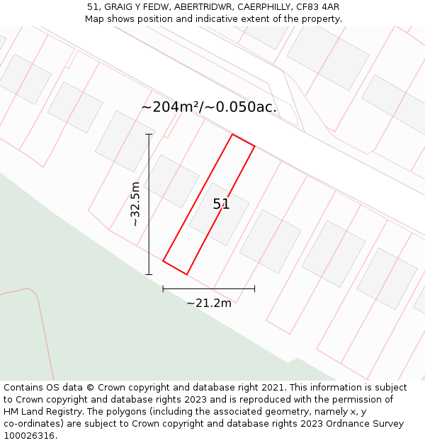 51, GRAIG Y FEDW, ABERTRIDWR, CAERPHILLY, CF83 4AR: Plot and title map