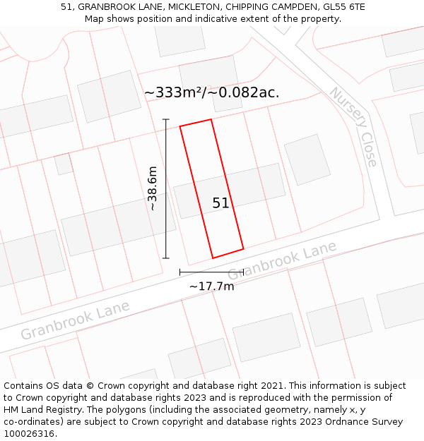 51, GRANBROOK LANE, MICKLETON, CHIPPING CAMPDEN, GL55 6TE: Plot and title map