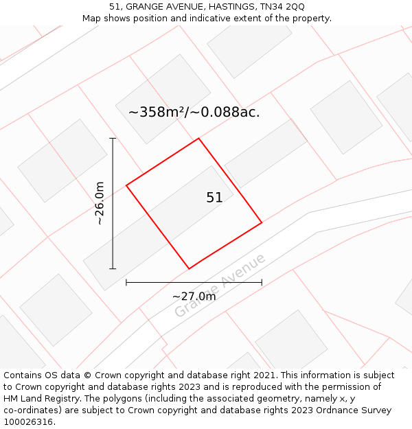 51, GRANGE AVENUE, HASTINGS, TN34 2QQ: Plot and title map