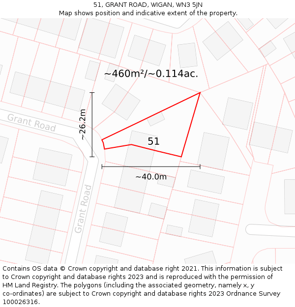 51, GRANT ROAD, WIGAN, WN3 5JN: Plot and title map