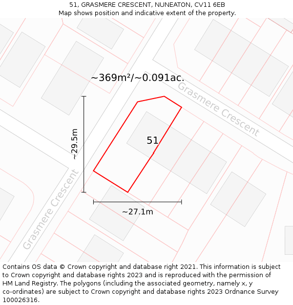 51, GRASMERE CRESCENT, NUNEATON, CV11 6EB: Plot and title map