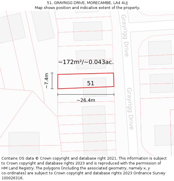 51, GRAYRIGG DRIVE, MORECAMBE, LA4 4UJ: Plot and title map