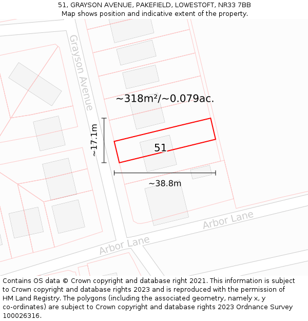 51, GRAYSON AVENUE, PAKEFIELD, LOWESTOFT, NR33 7BB: Plot and title map