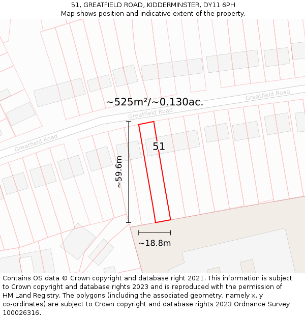 51, GREATFIELD ROAD, KIDDERMINSTER, DY11 6PH: Plot and title map