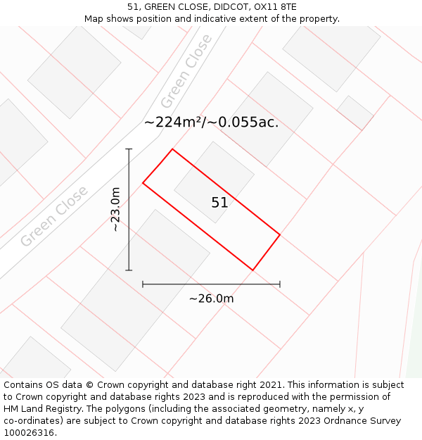 51, GREEN CLOSE, DIDCOT, OX11 8TE: Plot and title map