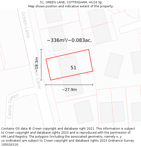 51, GREEN LANE, COTTINGHAM, HU16 5JJ: Plot and title map