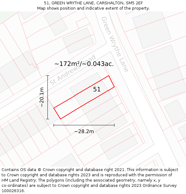 51, GREEN WRYTHE LANE, CARSHALTON, SM5 2EF: Plot and title map