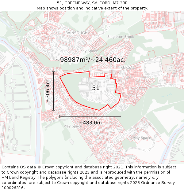 51, GREENE WAY, SALFORD, M7 3BP: Plot and title map
