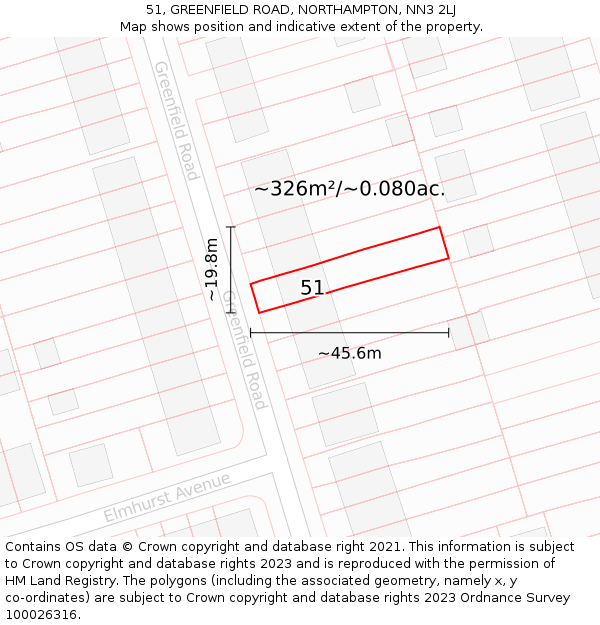 51, GREENFIELD ROAD, NORTHAMPTON, NN3 2LJ: Plot and title map