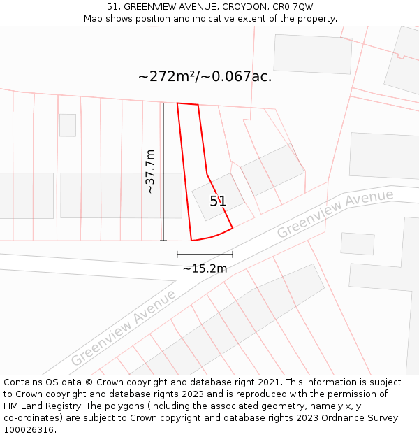 51, GREENVIEW AVENUE, CROYDON, CR0 7QW: Plot and title map