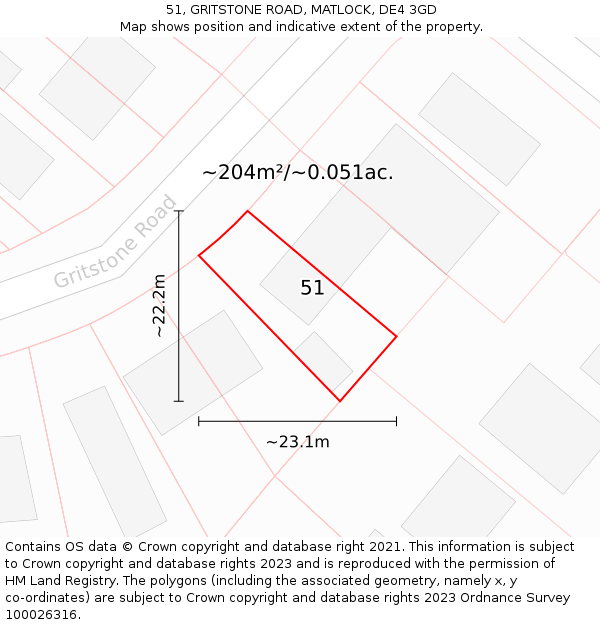 51, GRITSTONE ROAD, MATLOCK, DE4 3GD: Plot and title map