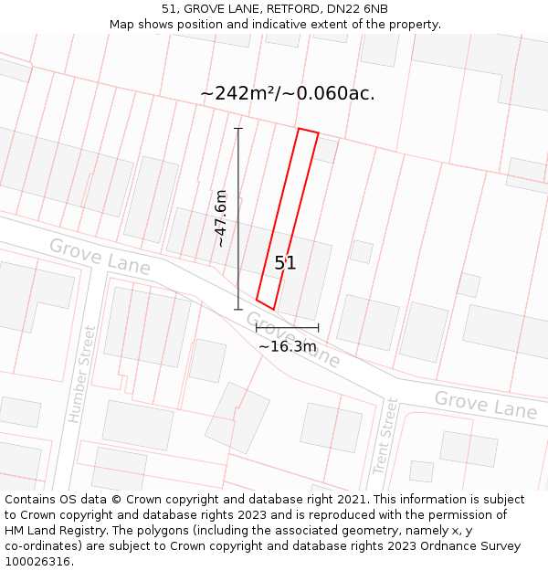 51, GROVE LANE, RETFORD, DN22 6NB: Plot and title map