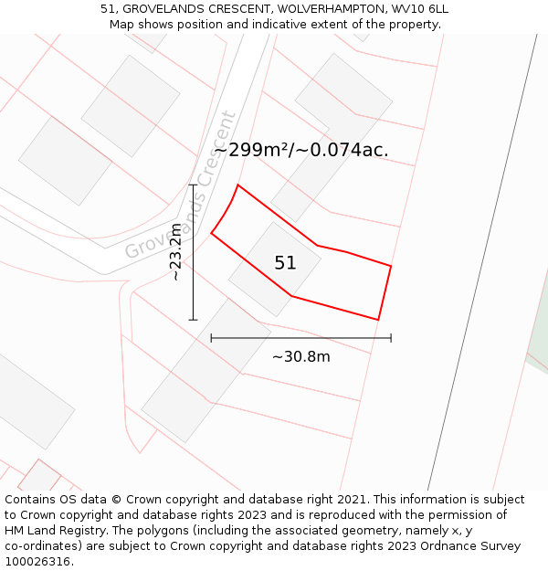 51, GROVELANDS CRESCENT, WOLVERHAMPTON, WV10 6LL: Plot and title map