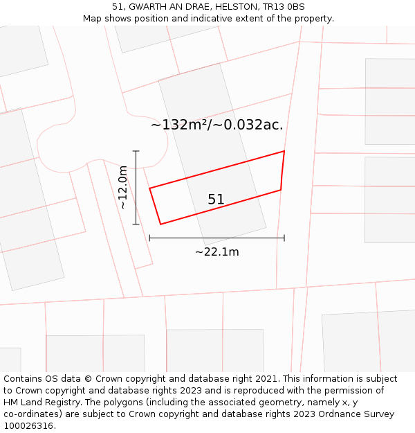 51, GWARTH AN DRAE, HELSTON, TR13 0BS: Plot and title map