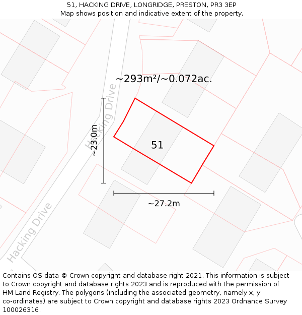 51, HACKING DRIVE, LONGRIDGE, PRESTON, PR3 3EP: Plot and title map