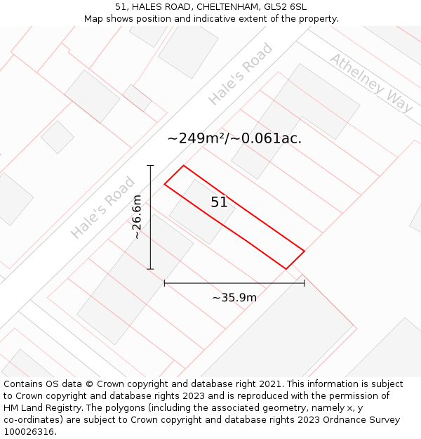 51, HALES ROAD, CHELTENHAM, GL52 6SL: Plot and title map