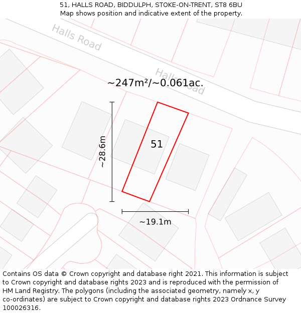 51, HALLS ROAD, BIDDULPH, STOKE-ON-TRENT, ST8 6BU: Plot and title map