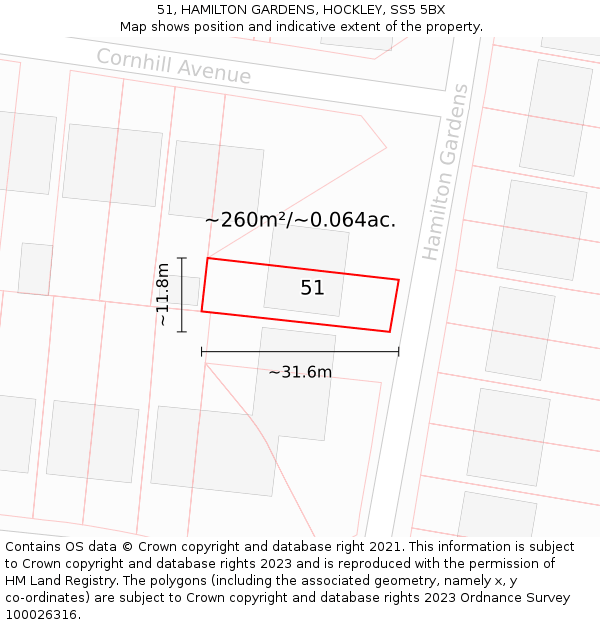 51, HAMILTON GARDENS, HOCKLEY, SS5 5BX: Plot and title map