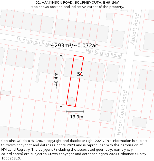 51, HANKINSON ROAD, BOURNEMOUTH, BH9 1HW: Plot and title map
