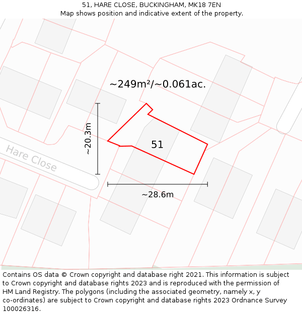 51, HARE CLOSE, BUCKINGHAM, MK18 7EN: Plot and title map
