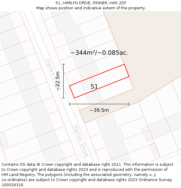 51, HARLYN DRIVE, PINNER, HA5 2DF: Plot and title map