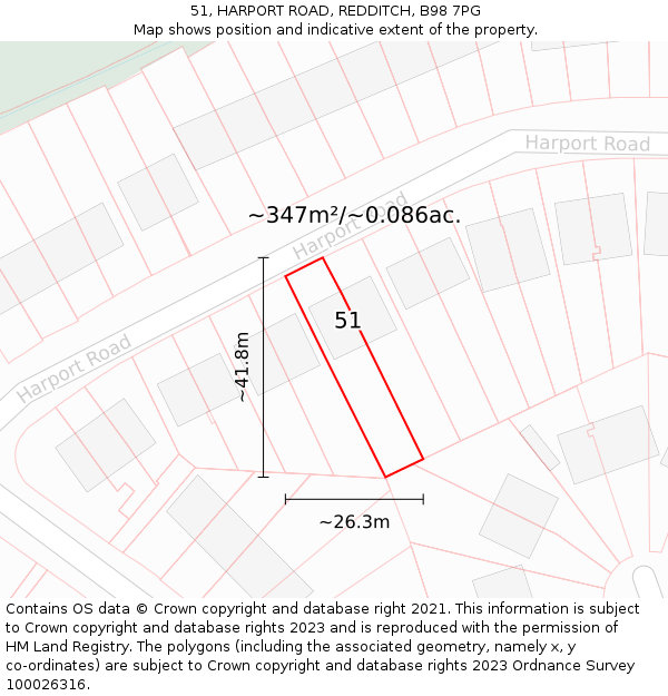 51, HARPORT ROAD, REDDITCH, B98 7PG: Plot and title map