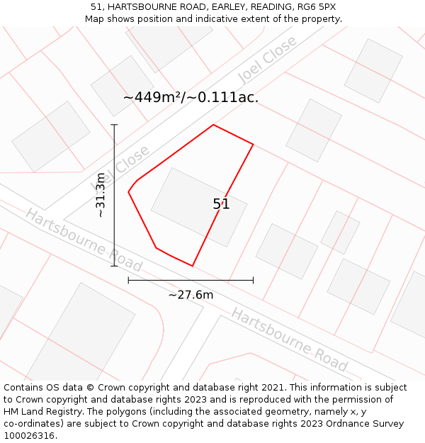 51, HARTSBOURNE ROAD, EARLEY, READING, RG6 5PX: Plot and title map