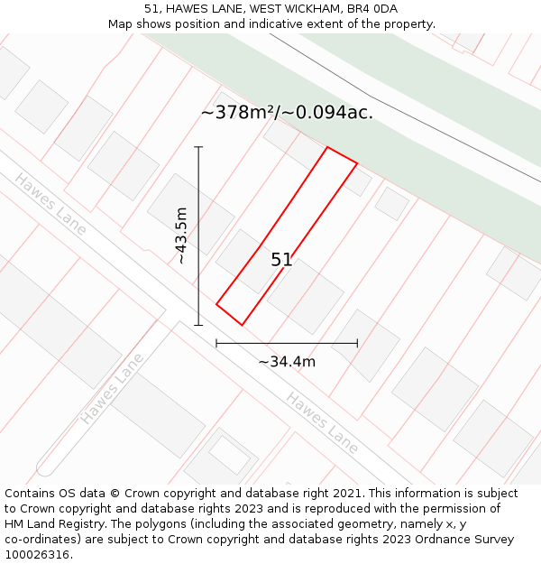 51, HAWES LANE, WEST WICKHAM, BR4 0DA: Plot and title map