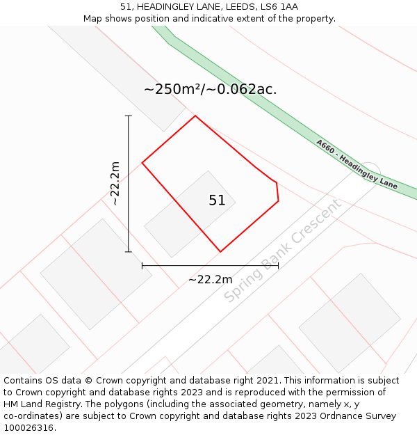 51, HEADINGLEY LANE, LEEDS, LS6 1AA: Plot and title map