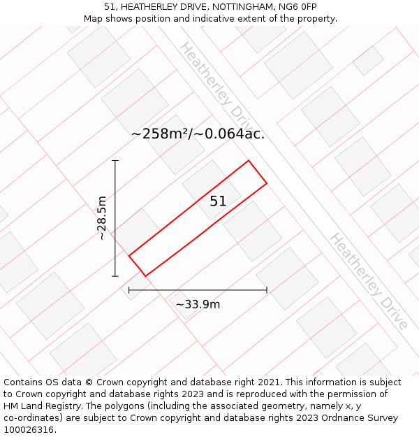 51, HEATHERLEY DRIVE, NOTTINGHAM, NG6 0FP: Plot and title map