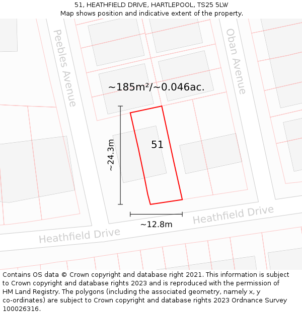 51, HEATHFIELD DRIVE, HARTLEPOOL, TS25 5LW: Plot and title map