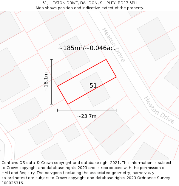 51, HEATON DRIVE, BAILDON, SHIPLEY, BD17 5PH: Plot and title map