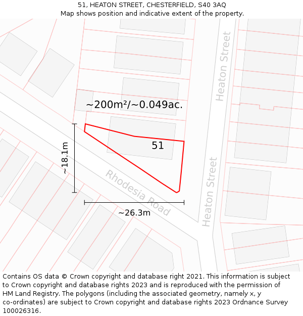 51, HEATON STREET, CHESTERFIELD, S40 3AQ: Plot and title map