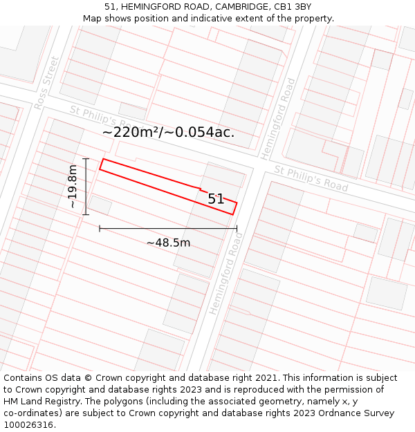 51, HEMINGFORD ROAD, CAMBRIDGE, CB1 3BY: Plot and title map
