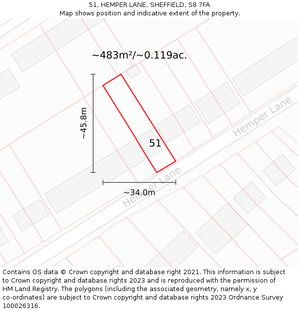 51, HEMPER LANE, SHEFFIELD, S8 7FA: Plot and title map