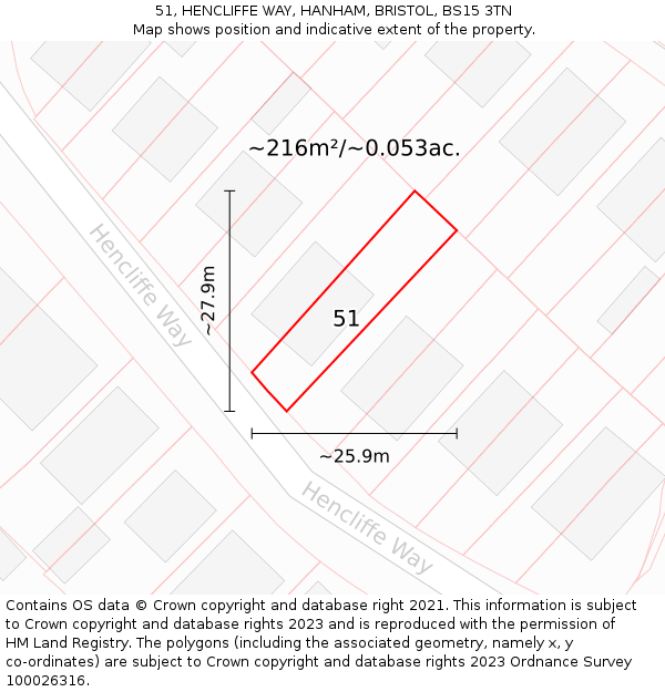 51, HENCLIFFE WAY, HANHAM, BRISTOL, BS15 3TN: Plot and title map