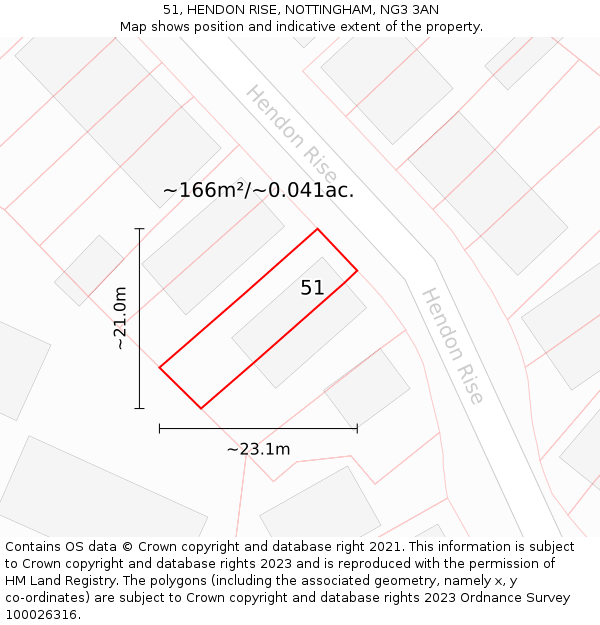 51, HENDON RISE, NOTTINGHAM, NG3 3AN: Plot and title map