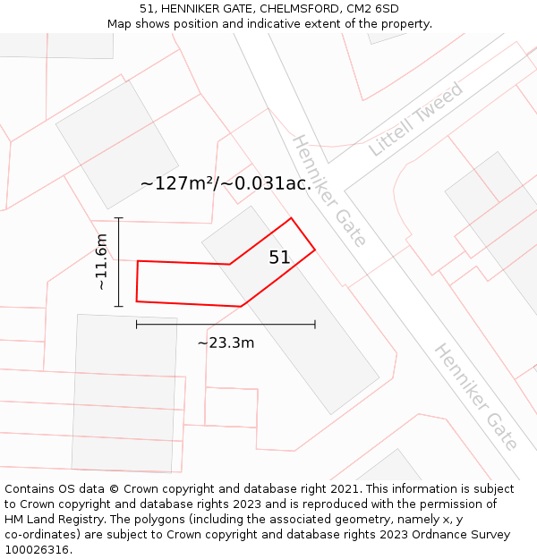51, HENNIKER GATE, CHELMSFORD, CM2 6SD: Plot and title map