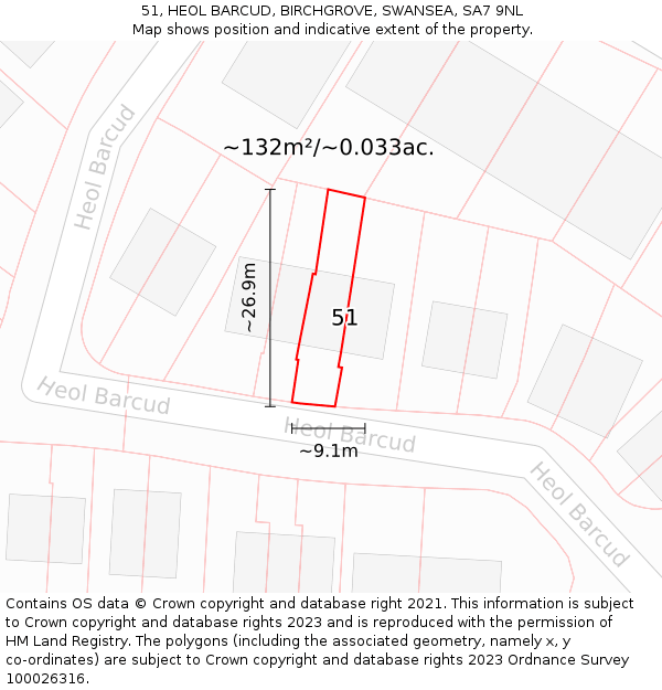 51, HEOL BARCUD, BIRCHGROVE, SWANSEA, SA7 9NL: Plot and title map
