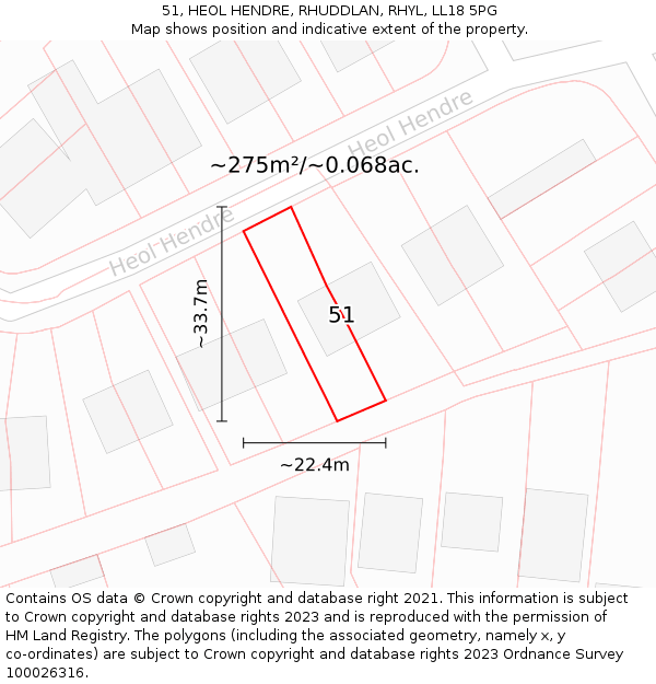 51, HEOL HENDRE, RHUDDLAN, RHYL, LL18 5PG: Plot and title map