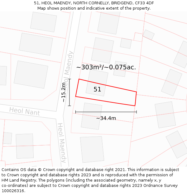 51, HEOL MAENDY, NORTH CORNELLY, BRIDGEND, CF33 4DF: Plot and title map