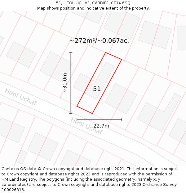 51, HEOL UCHAF, CARDIFF, CF14 6SQ: Plot and title map