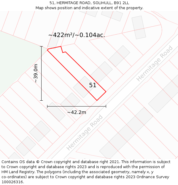 51, HERMITAGE ROAD, SOLIHULL, B91 2LL: Plot and title map