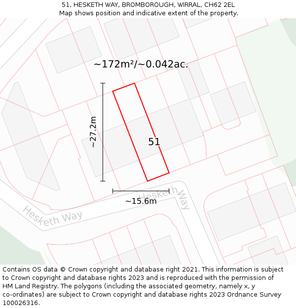 51, HESKETH WAY, BROMBOROUGH, WIRRAL, CH62 2EL: Plot and title map